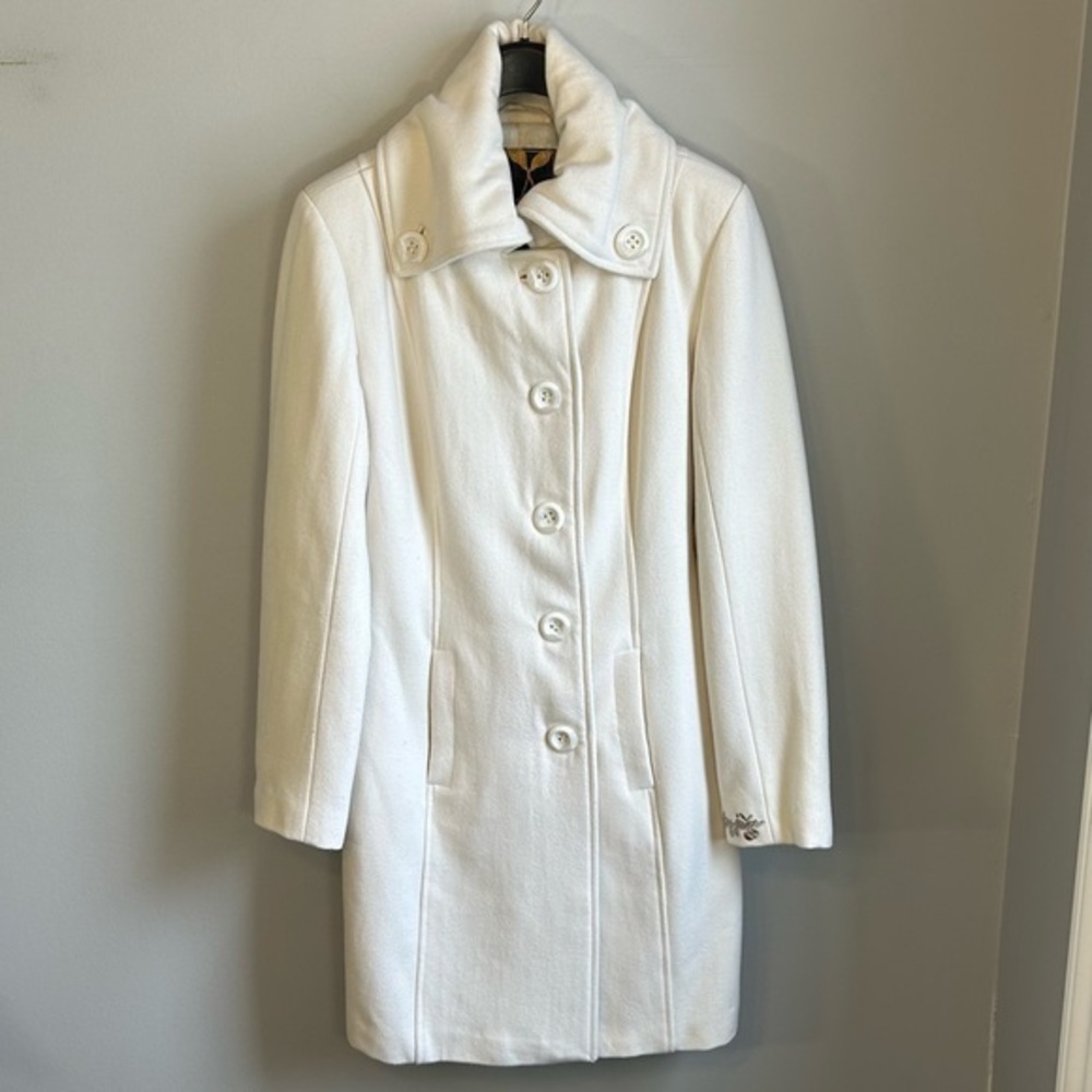 Foxy Jeans Single Breasted Button Up Wool Trench Coat Jacket Womens Size M